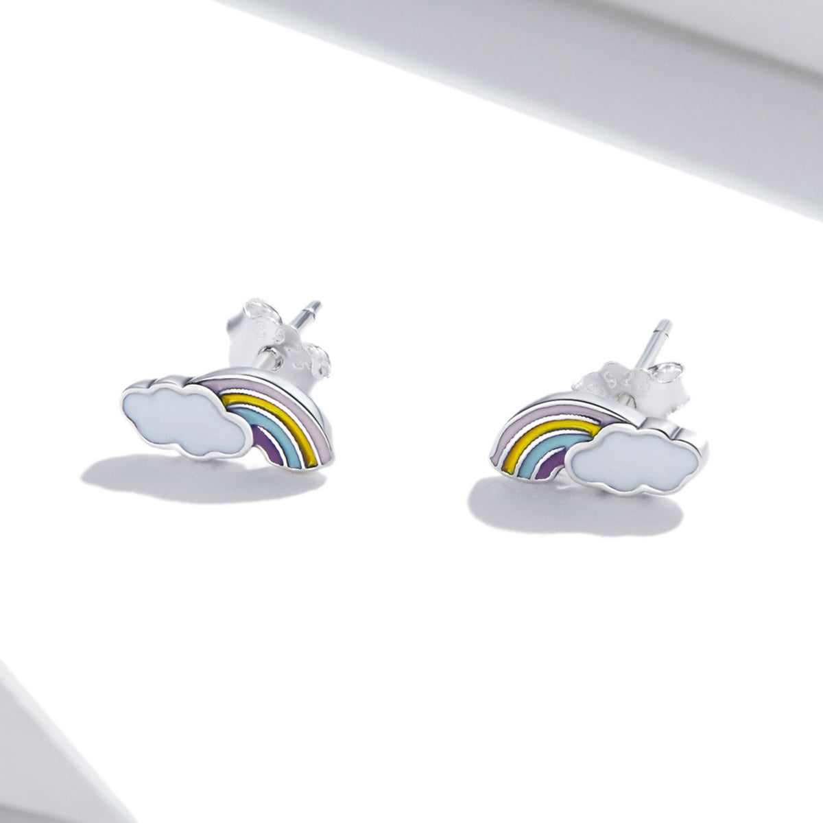 Sterling Silver Rainbow & Cloud Stud Hypoallergenic Earrings