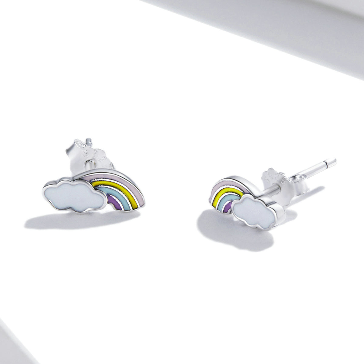 Sterling Silver Rainbow & Cloud Stud Hypoallergenic Earrings