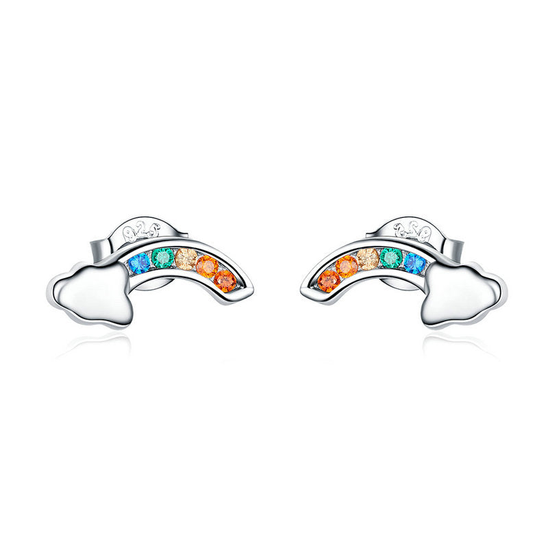 Sterling Silver Tiny Rainbow Stud Hypoallergenic Earrings
