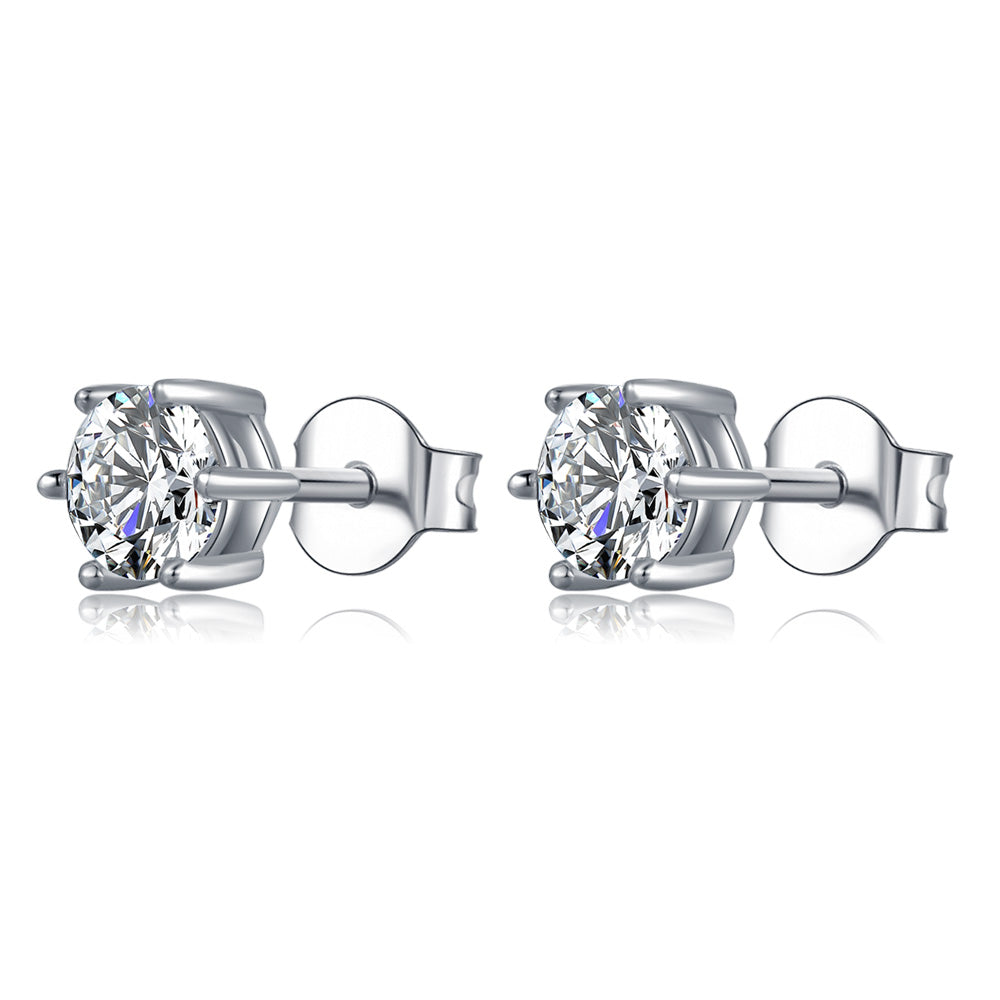 Sterling Silver ECMO3 Round 0.5ct Moissanite Stud Hypoallergenic Earrings