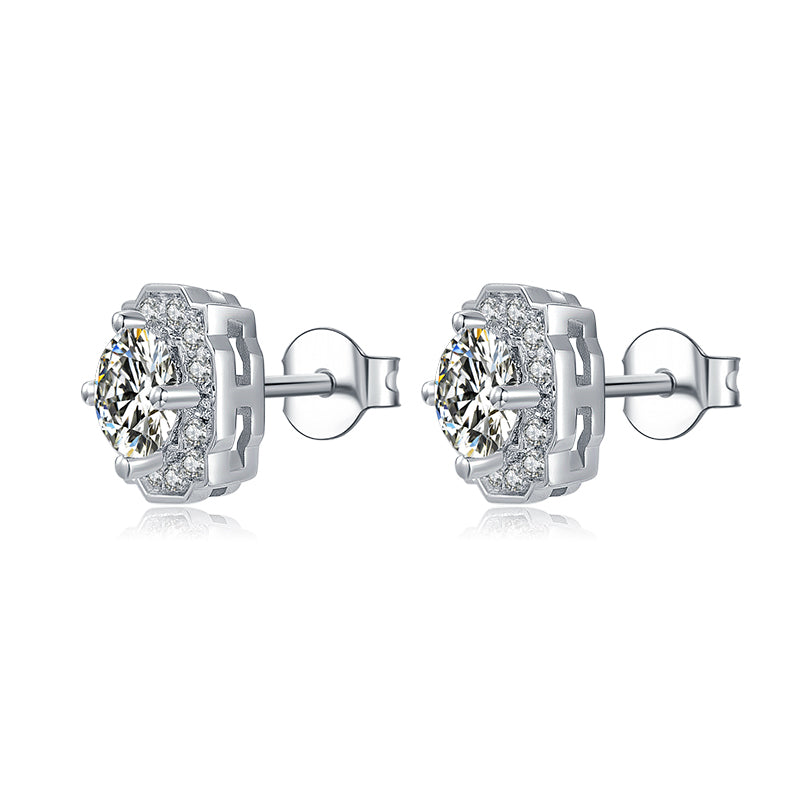 Sterling Silver ECMO33 Round 0.5ct Moissanite Stud Hypoallergenic Earrings
