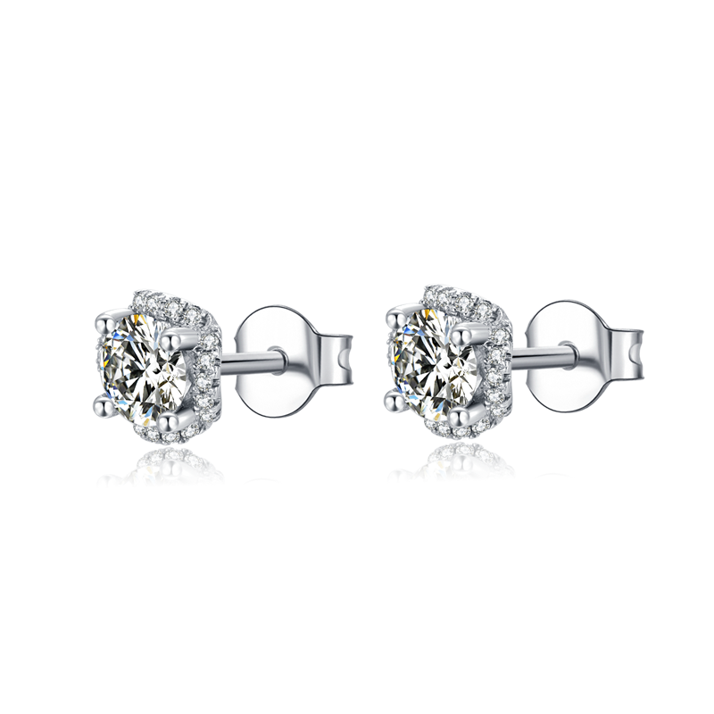Sterling Silver ECMO35 Round 0.5ct Moissanite Stud Hypoallergenic Earrings