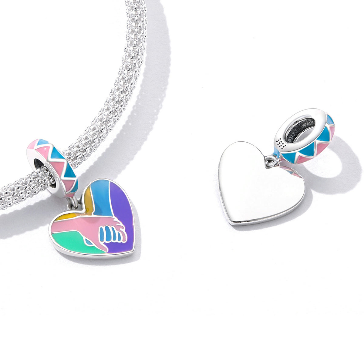 Sterling Silver Colourful Love Heart Hypoallergenic Dangle Charm