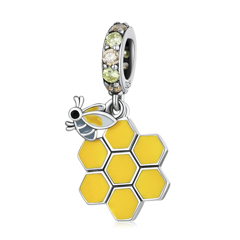 Sterling Silver Honeycomb & Bee Hypoallergenic Dangle Charm