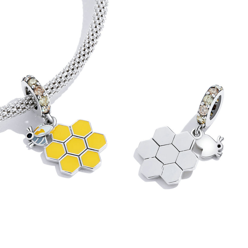 Sterling Silver Honeycomb & Bee Hypoallergenic Dangle Charm