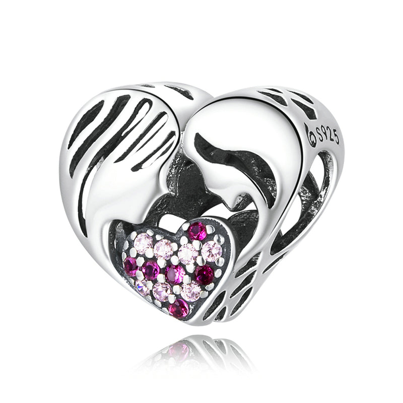 Sterling Silver Mother's Heart Hypoallergenic Bead Charm