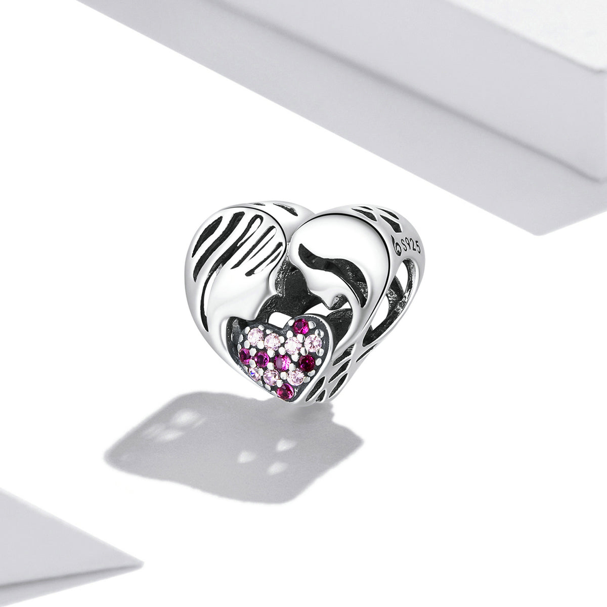 Sterling Silver Mother's Heart Hypoallergenic Bead Charm