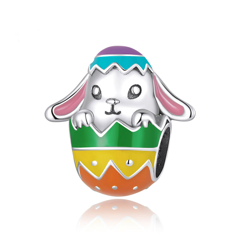 Sterling Silver Rabbit Easter Egg Hypoallergenic Bead Charm