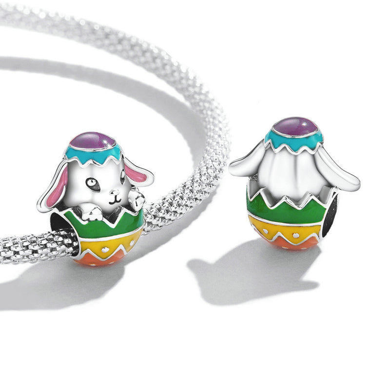 Sterling Silver Rabbit Easter Egg Hypoallergenic Bead Charm