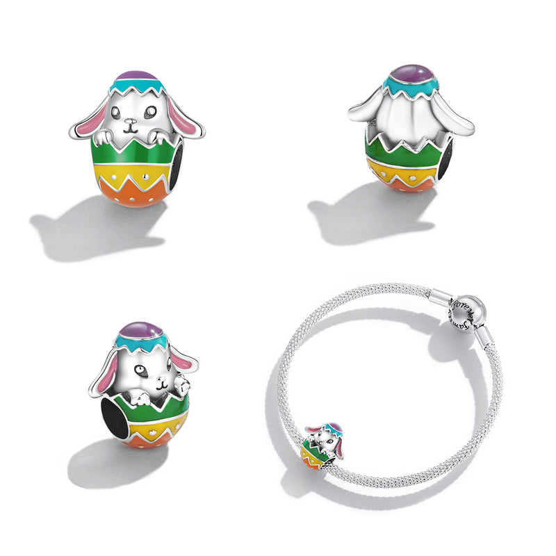 Sterling Silver Rabbit Easter Egg Hypoallergenic Bead Charm