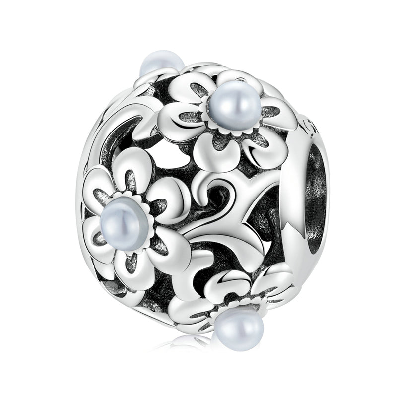 Sterling Silver Vintage Floral Pearl Hypoallergenic Bead Charm