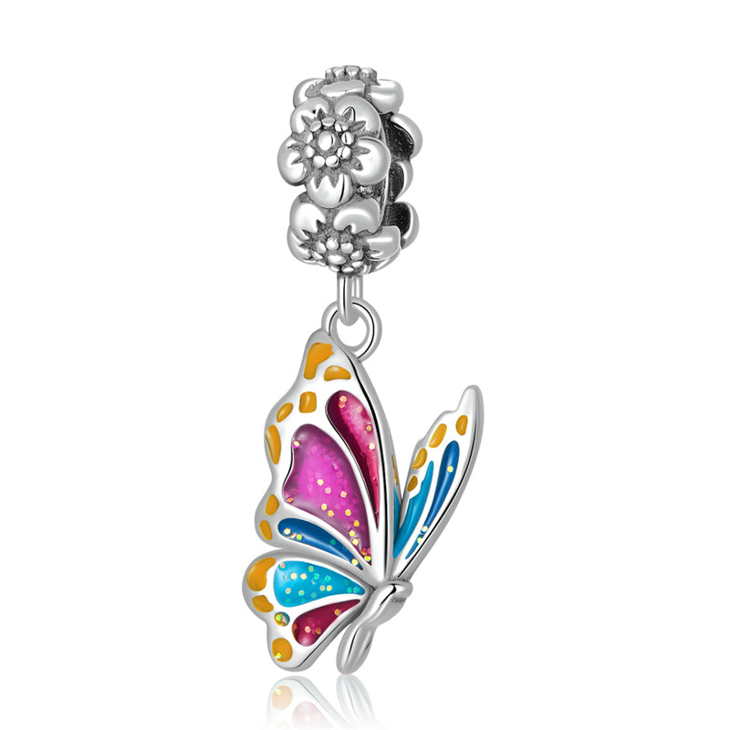 Sterling Silver Colourful Butterfly Hypoallergenic Dangle Charm