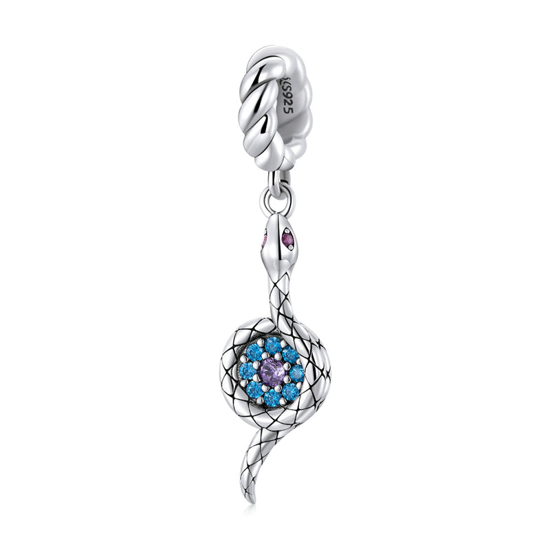 Sterling Silver Snake & Evil Eye Hypoallergenic Dangle Charm