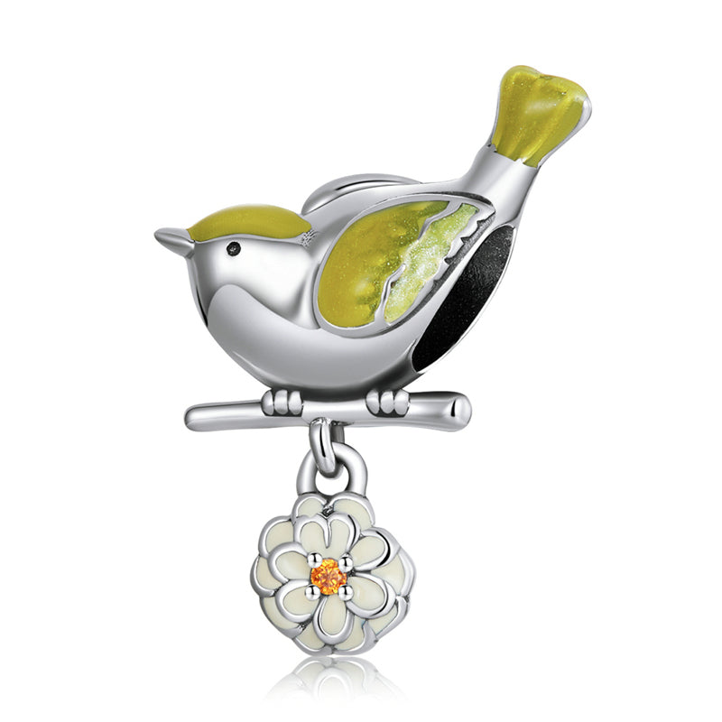 Sterling Silver Coloured Flower & Bird Hypoallergenic Bead Charm