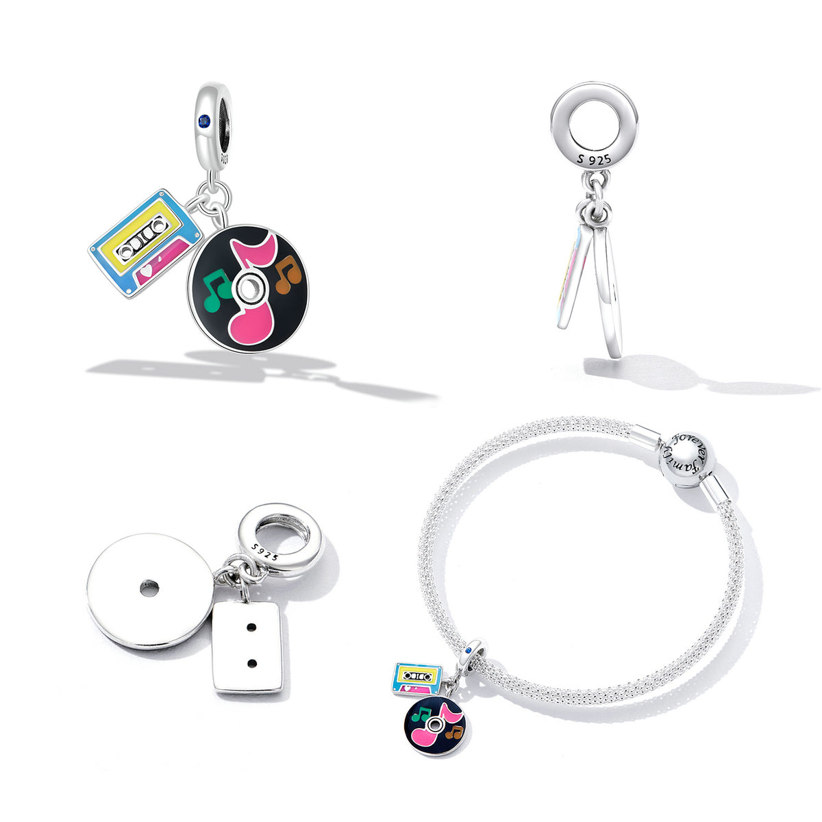 Sterling Silver Tape & Compact Disc Hypoallergenic Dangle Charm