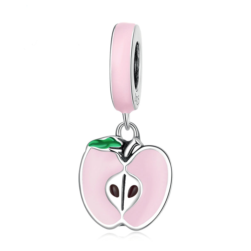 Sterling Silver Pink Apple Hypoallergenic Dangle Charm