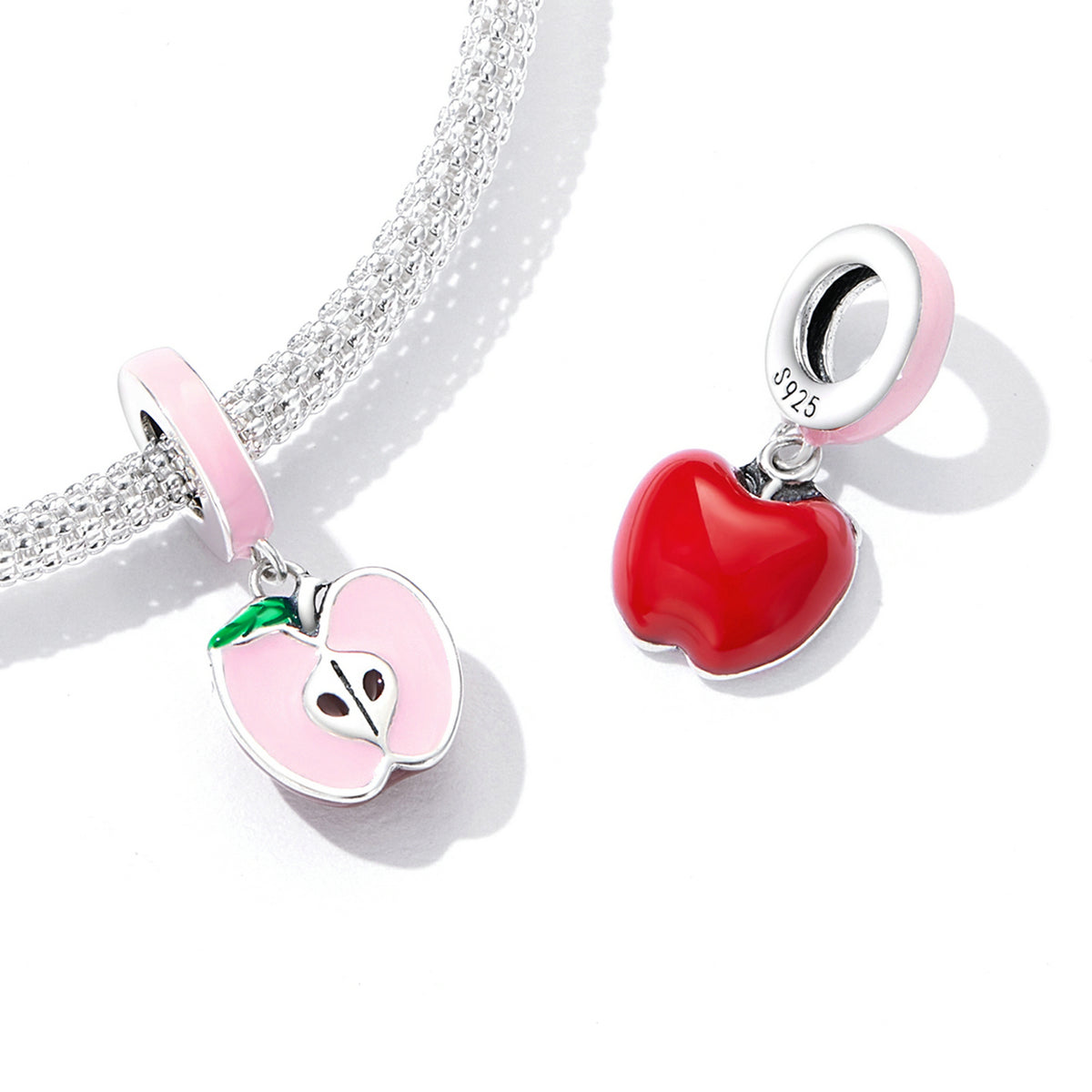 Sterling Silver Pink Apple Hypoallergenic Dangle Charm