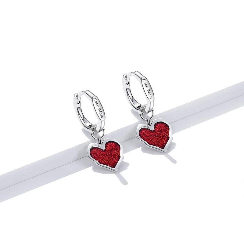 Sterling Silver Love Mom Huggie Hypoallergenic Earrings