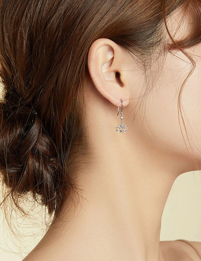 Sterling Silver Elegant Lotus Drop Hook Hypoallergenic Earrings