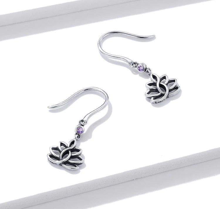 Sterling Silver Elegant Lotus Drop Hook Hypoallergenic Earrings