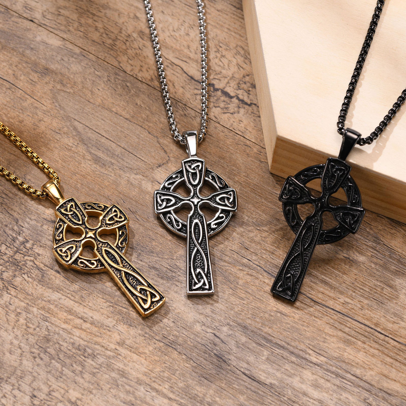 Stainless Steel Vintage Celtic Cross Necklace - Various