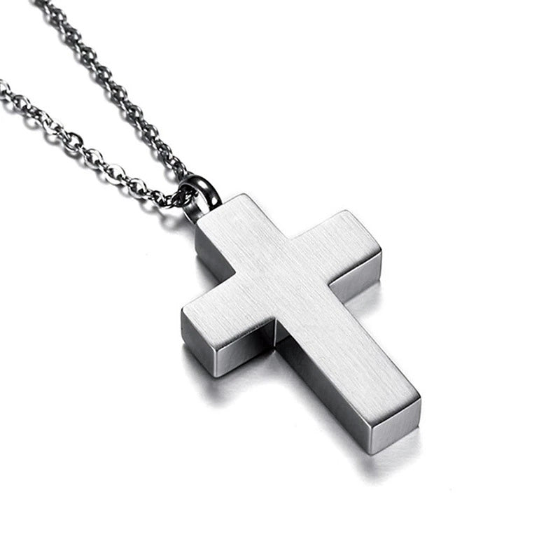 Stainless Steel Simple Cross Urn Necklace (For Human Or Pet Ashes)