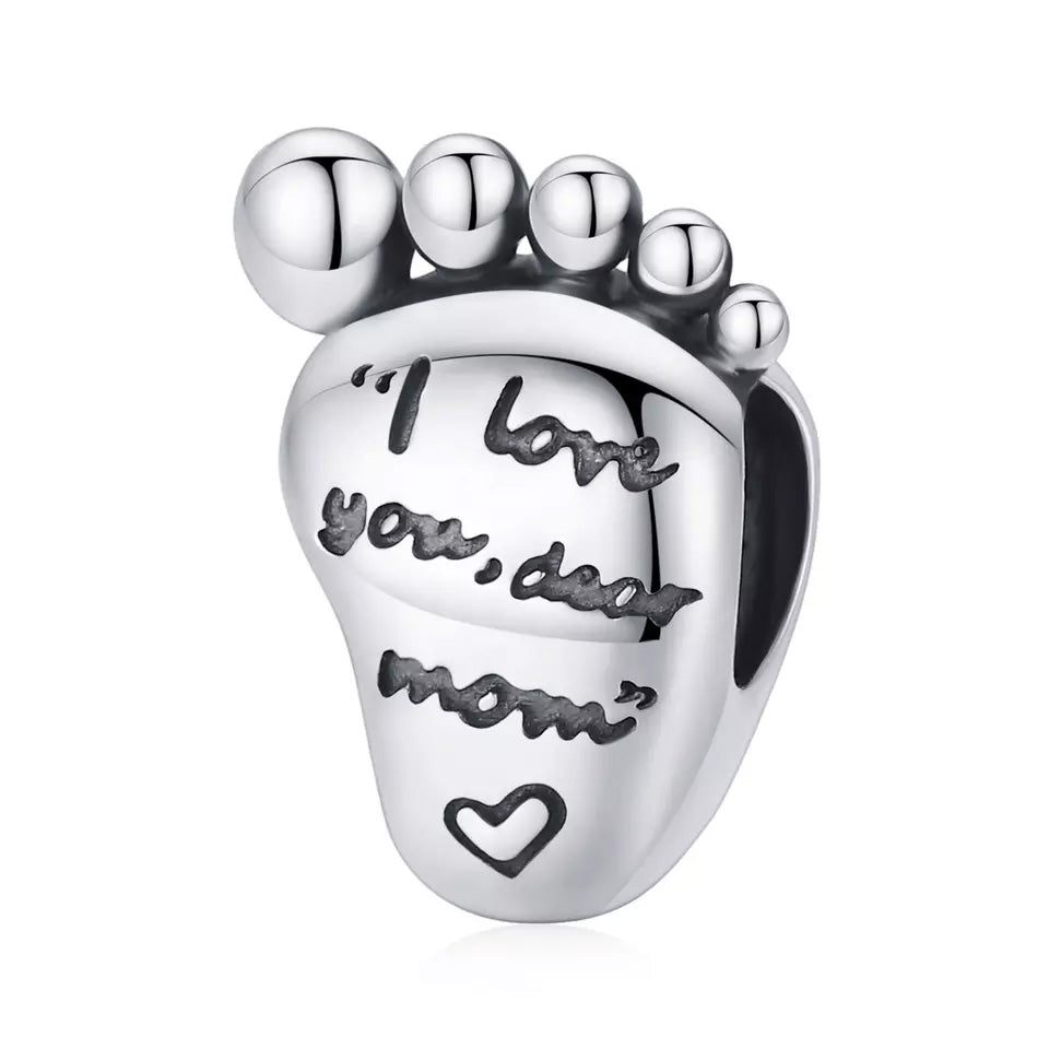Sterling Silver 'I Love You Dear Mom' Hypoallergenic Bead Charm