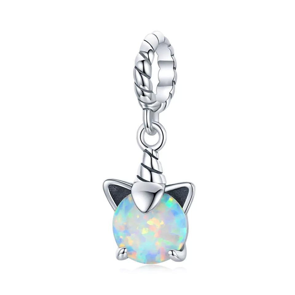 Sterling Silver Opal Unicorn Hypoallergenic Dangle Charm