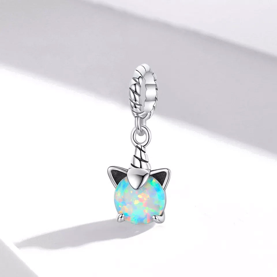 Sterling Silver Opal Unicorn Hypoallergenic Dangle Charm