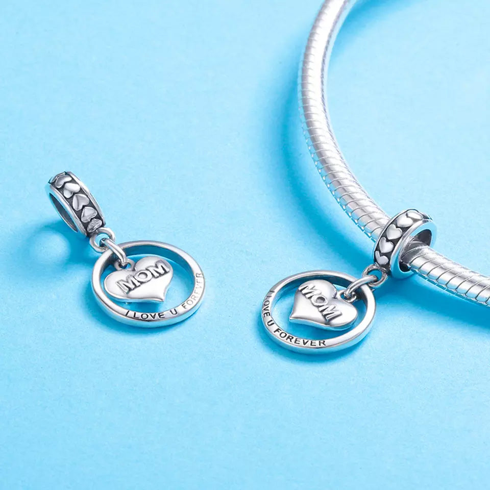 Sterling Silver I Love You Forever Mom Dangle Charm