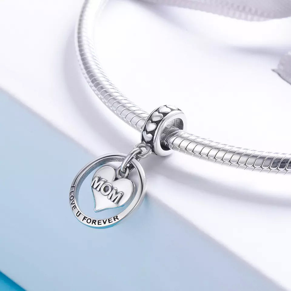 Sterling Silver I Love You Forever Mom Dangle Charm