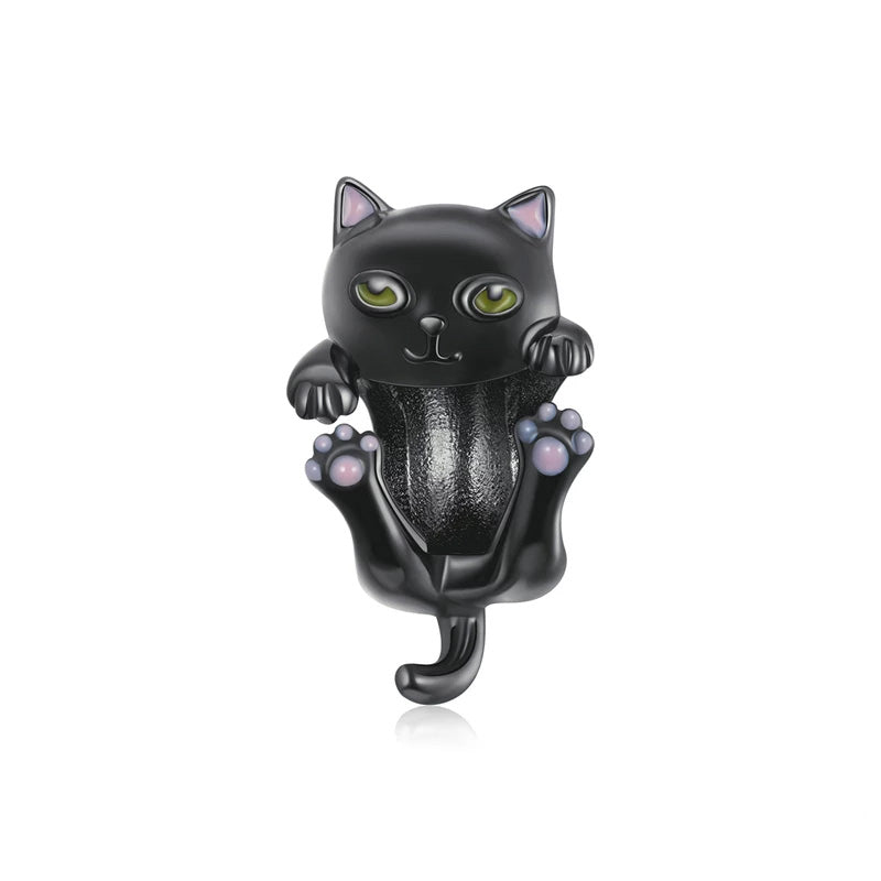 Sterling Silver Cartoon Black Cat Hypoallergenic Bead Charm