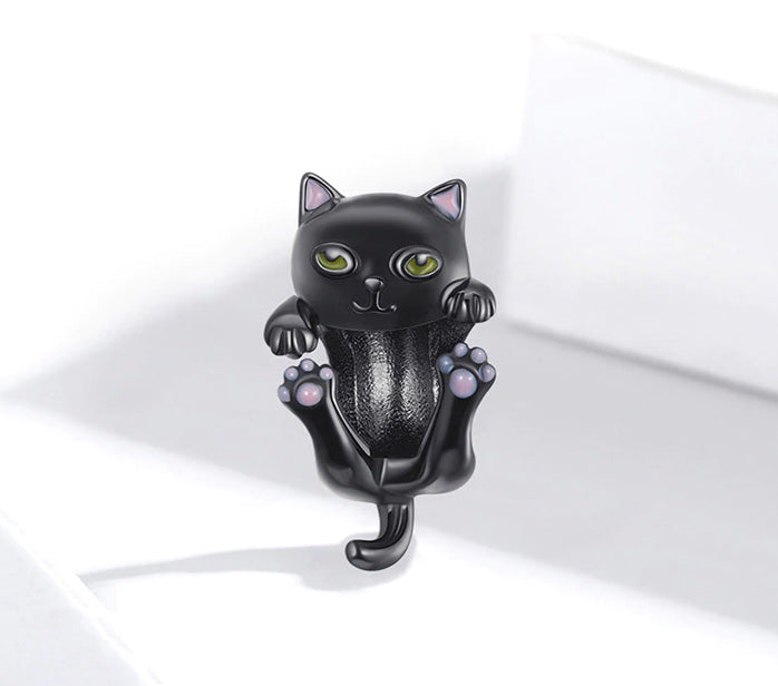 Sterling Silver Cartoon Black Cat Hypoallergenic Bead Charm