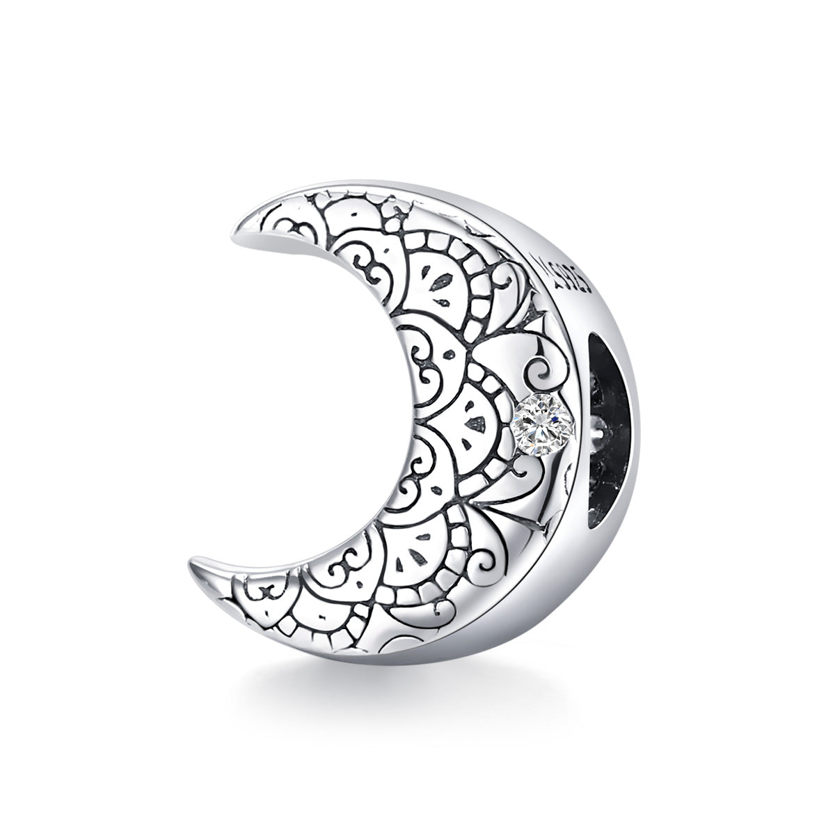 Sterling Silver Mandala Moon Hypoallergenic Bead Charm