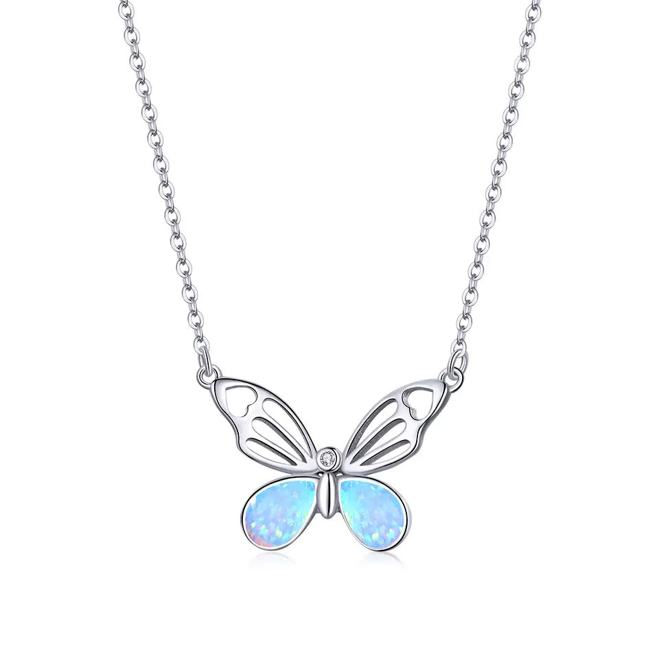 Sterling Silver Delicate Opal Butterfly Hypoallergenic Necklace