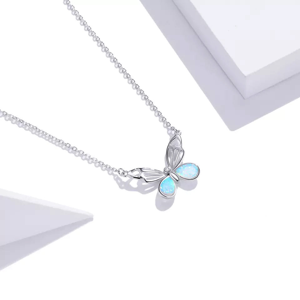 Sterling Silver Delicate Opal Butterfly Hypoallergenic Necklace