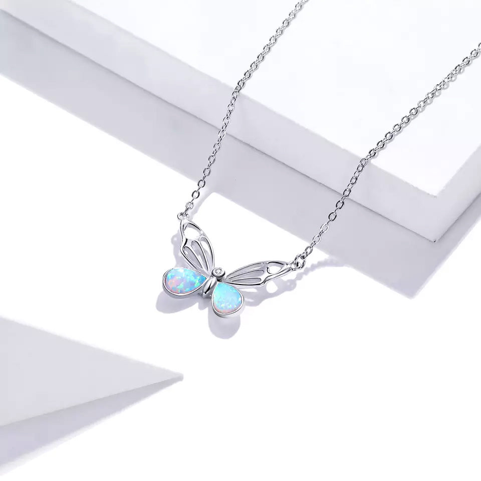 Sterling Silver Delicate Opal Butterfly Hypoallergenic Necklace