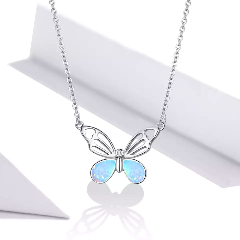 Sterling Silver Delicate Opal Butterfly Hypoallergenic Necklace