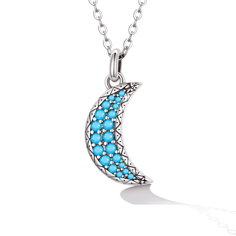 Sterling Silver Turquoise Moon Hypoallergenic Necklace