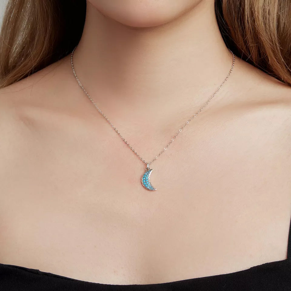 Sterling Silver Turquoise Moon Hypoallergenic Necklace