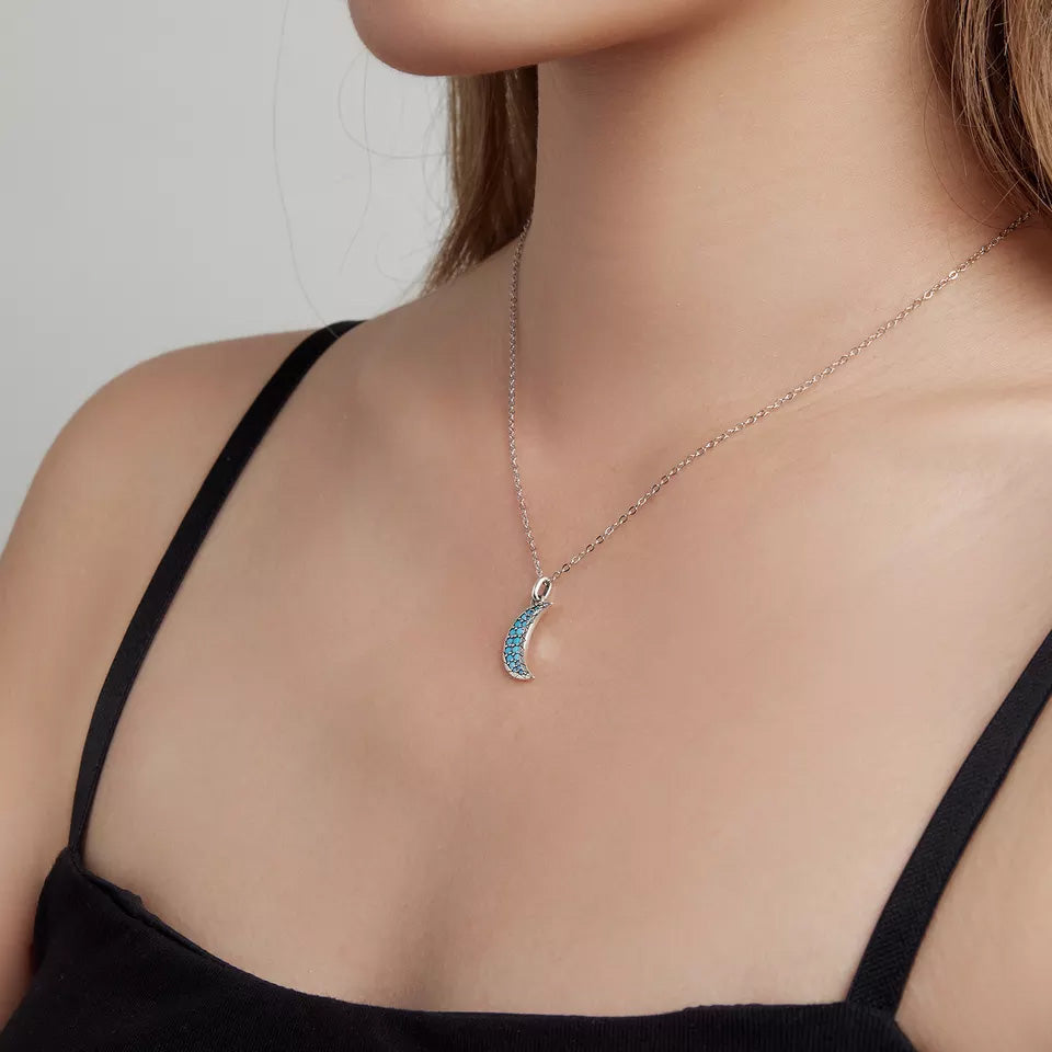 Sterling Silver Turquoise Moon Hypoallergenic Necklace