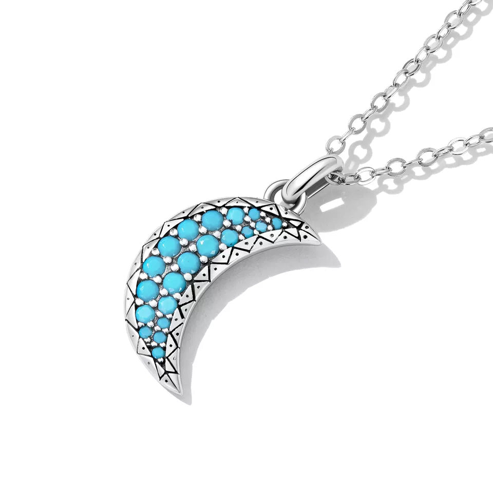 Sterling Silver Turquoise Moon Hypoallergenic Necklace