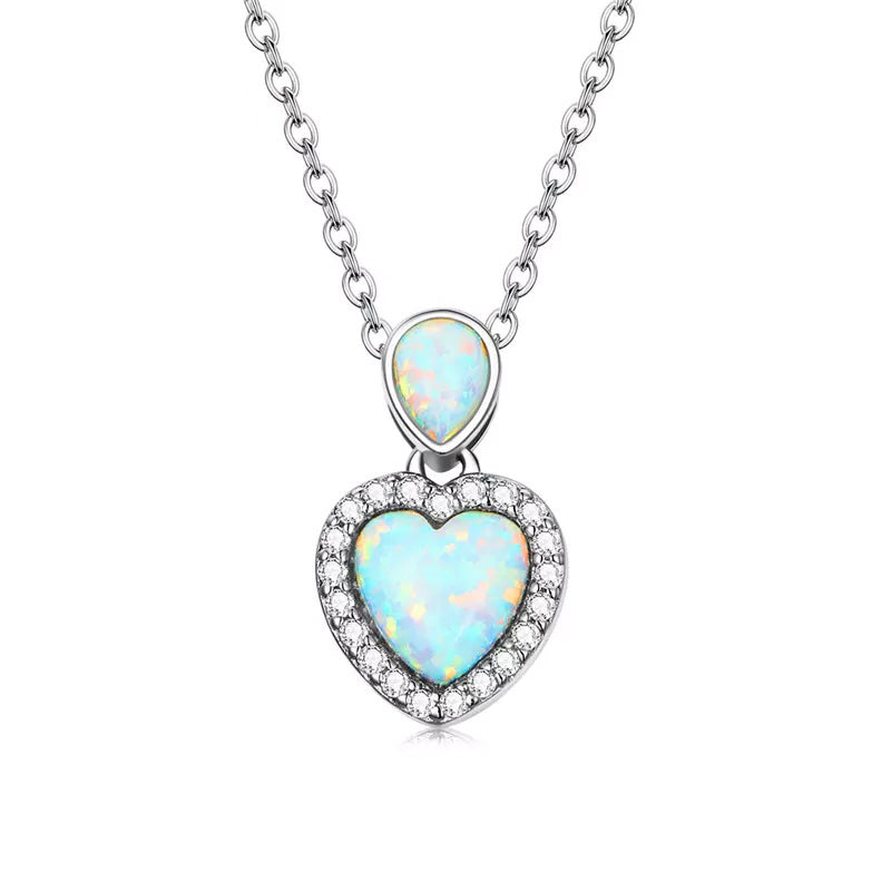 Sterling Silver Opal Love Heart Hypoallergenic Necklace