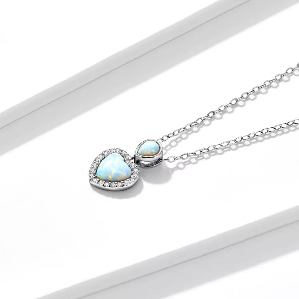 Sterling Silver Opal Love Heart Hypoallergenic Necklace