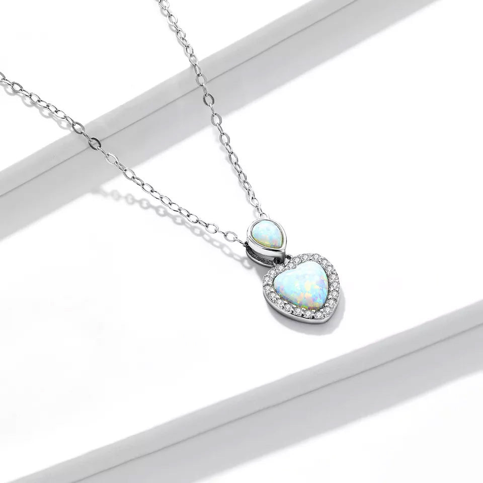 Sterling Silver Opal Love Heart Hypoallergenic Necklace