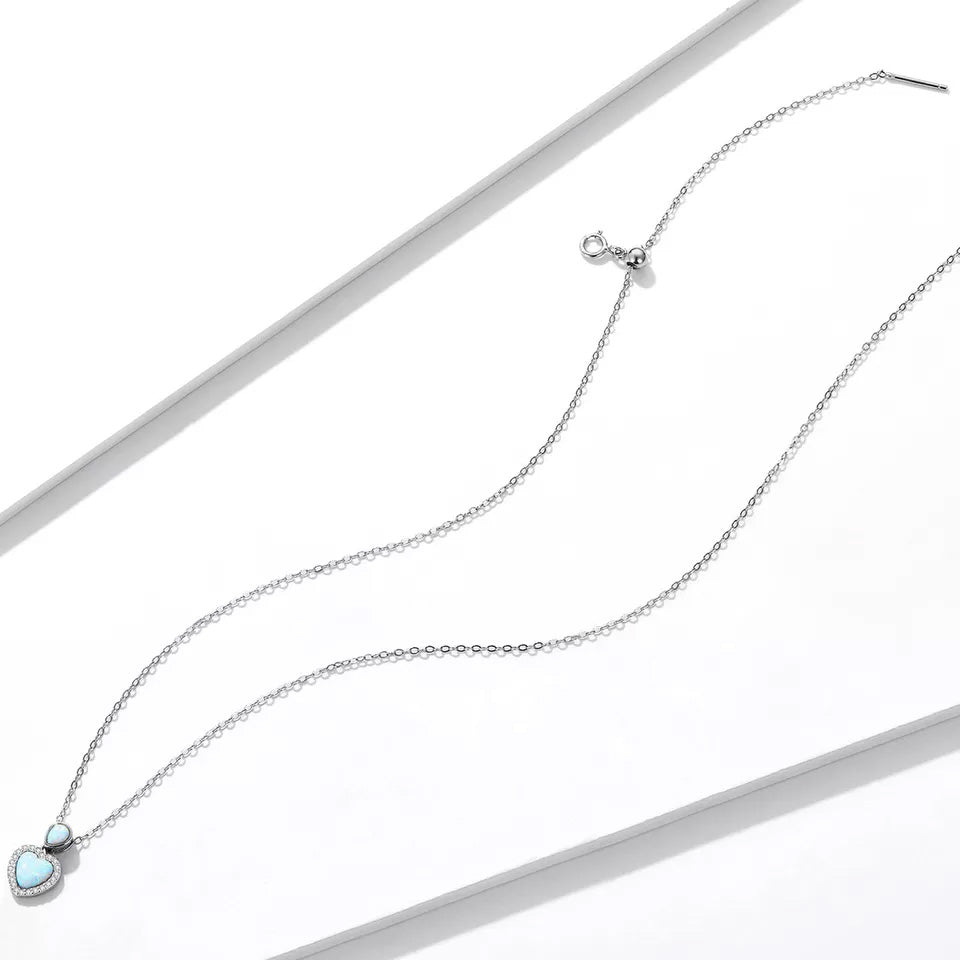 Sterling Silver Opal Love Heart Hypoallergenic Necklace