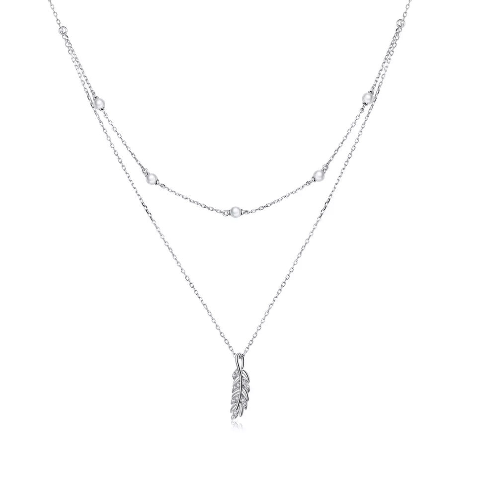 Sterling Silver Shiny Feather Hypoallergenic Multilayer Necklace