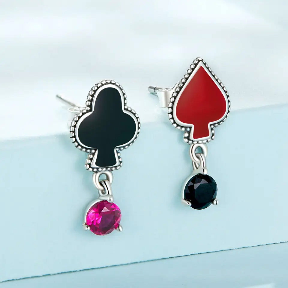 Sterling Silver Clubs Hearts Drop Stud Hypoallergenic Earrings