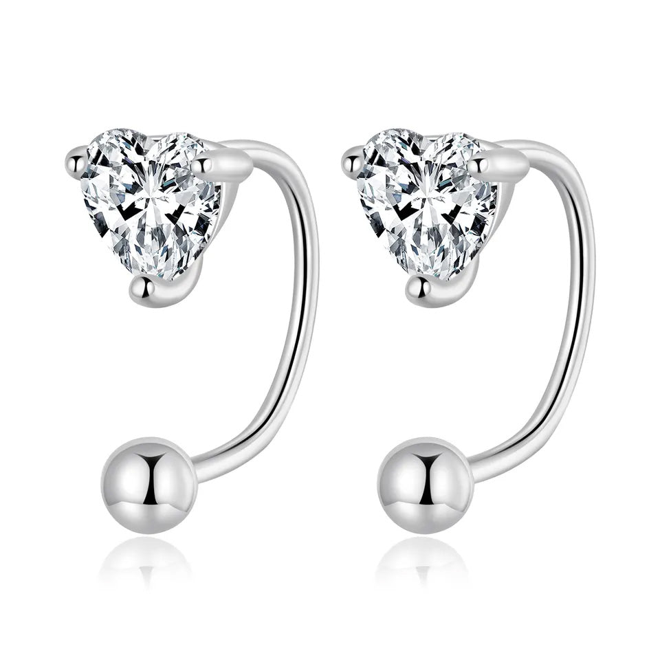 Sterling Silver Brilliant Heart Screw Hook Hypoallergenic Earrings