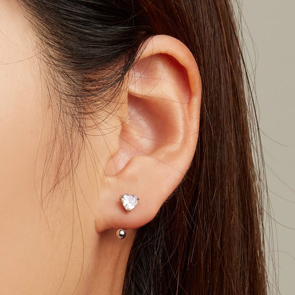 Sterling Silver Brilliant Heart Screw Hook Hypoallergenic Earrings
